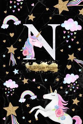 Download 2020 Diary Planner: Black & Gold Magical Unicorn January to December 2020 Diary Planner With N Monogram on Dark Marble. - Elizabeth Riley | PDF